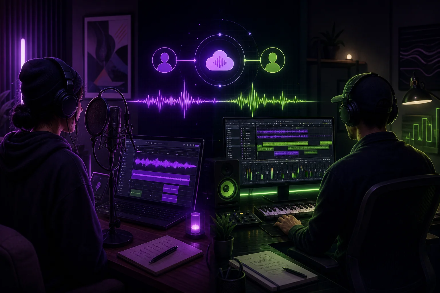 BandLab remote collaboration between an artist and producer creating music online together