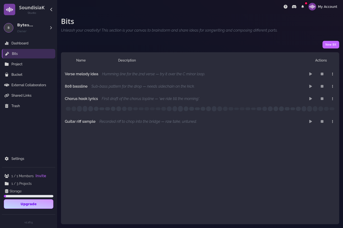 the Bits space for capturing song ideas