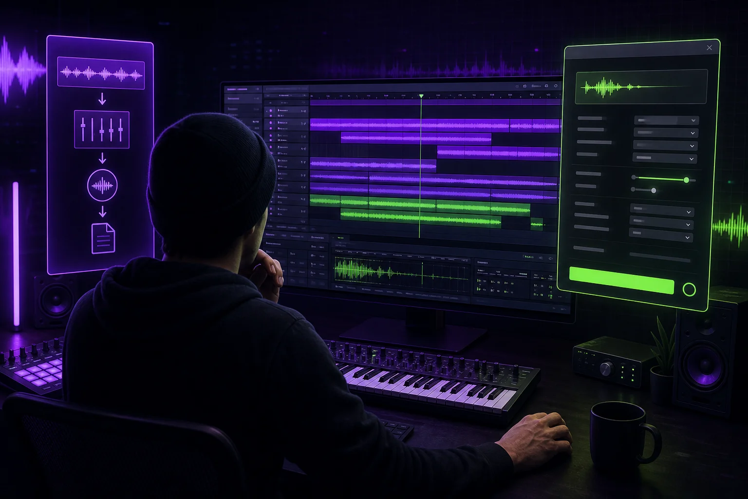 Bounce vs export in music production, showing the difference between rendering a song and exporting an audio file.