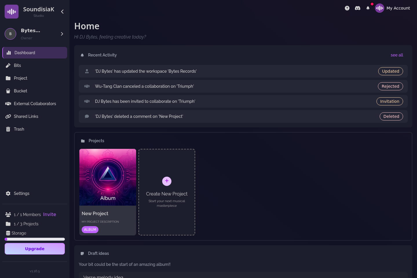 a private project dashboard, no public community feed