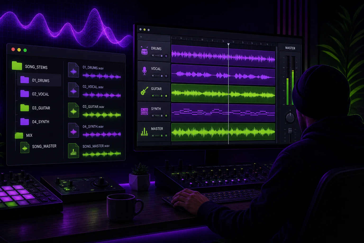 Prepare stems for mixing with clearly labeled audio files, organized folders, and a DAW session ready for a remote mix