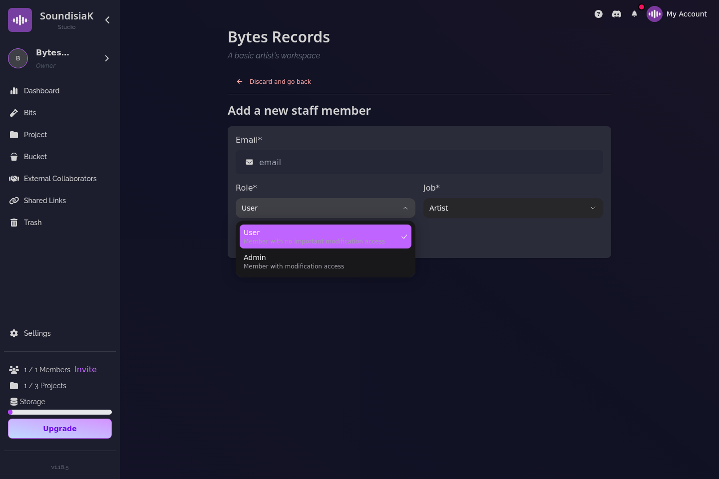 role settings showing label vs artist access levels