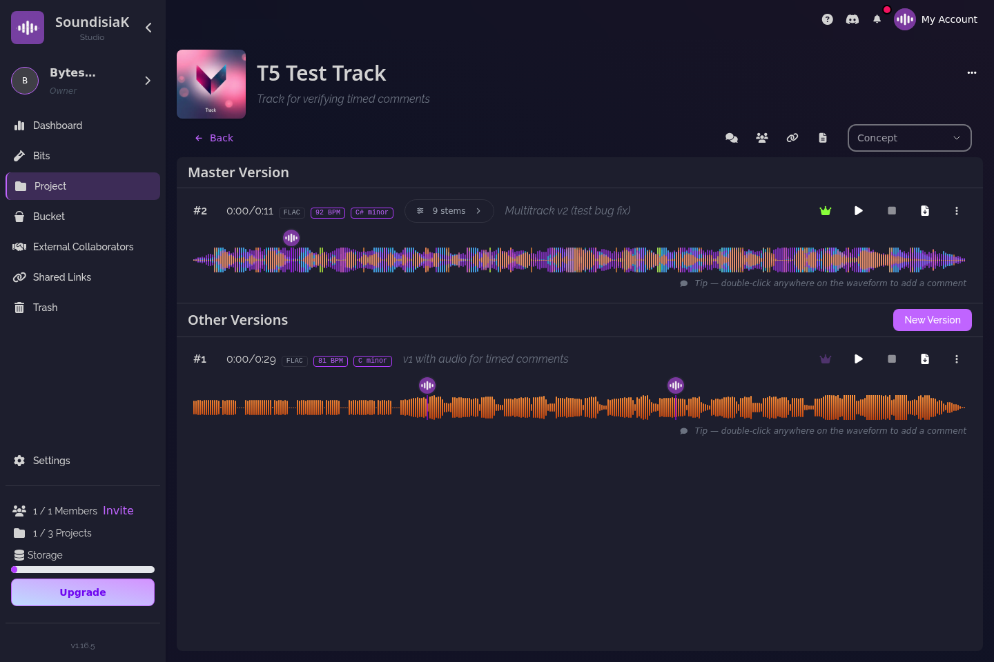 version history of a track showing multiple stacked versions